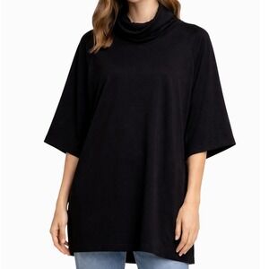 Bryn Walker Cowl Neck Tunic Sweater Size XL Black Minimalist Lagenlook Oversized